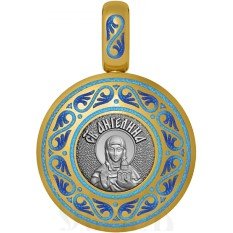 нательная икона святая блаженная ангелина сербская королева, серебро 925 проба с золочением и эмалью (арт. 01.004)