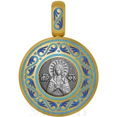 нательная икона божия матерь умиление дивееская, серебро 925 проба с золочением и эмалью (арт. 01.115)