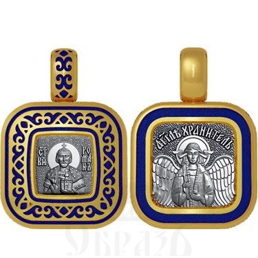 нательная икона святой благоверный князь мученик роман рязанский, серебро 925 проба с золочением и эмалью (арт. 01.084)