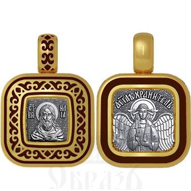 нательная икона святой пророк илия фесфитянин, серебро 925 проба с золочением и эмалью (арт. 01.074)