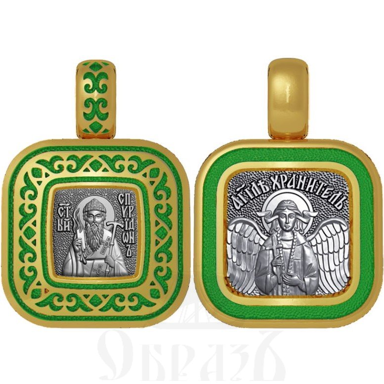 нательная икона святитель спиридон тримифунский, серебро 925 проба с золочением и эмалью (арт. 01.112)