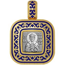 нательная икона святой благоверный князь владислав сербский, серебро 925 проба с золочением и эмалью (арт. 01.064)