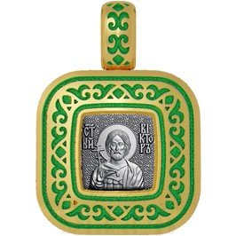 нательная икона святой мученик виктор дамасский, серебро 925 проба с золочением и эмалью (арт. 01.061)