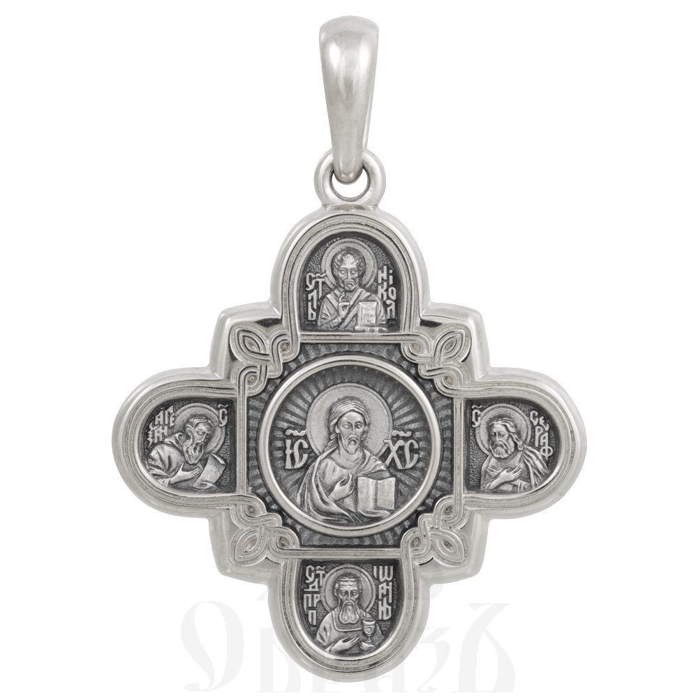 крест «господь вседержитель. казанская икона божией матери и восемь святых», золото 585 проба белое (арт. 201.065-3)
