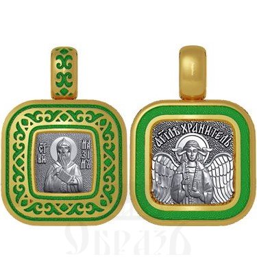 нательная икона святой преподобный максим исповедник, серебро 925 проба с золочением и эмалью (арт. 01.077)