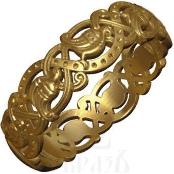 православное кольцо "птицы небесные" (прорезное), серебро 925 пробы с золочением (арт. 15.003)