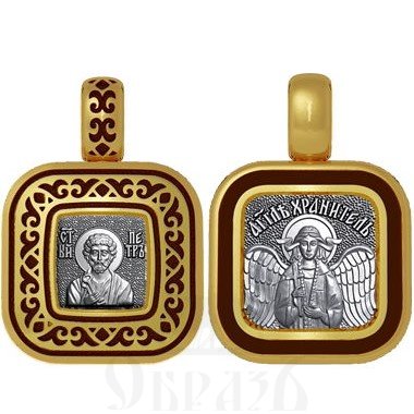 нательная икона святой апостол петр, серебро 925 проба с золочением и эмалью (арт. 01.083)