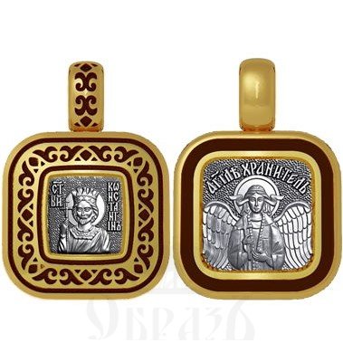 нательная икона святой равноапостольный константин великий император, серебро 925 проба с золочением и эмалью (арт. 01.076)