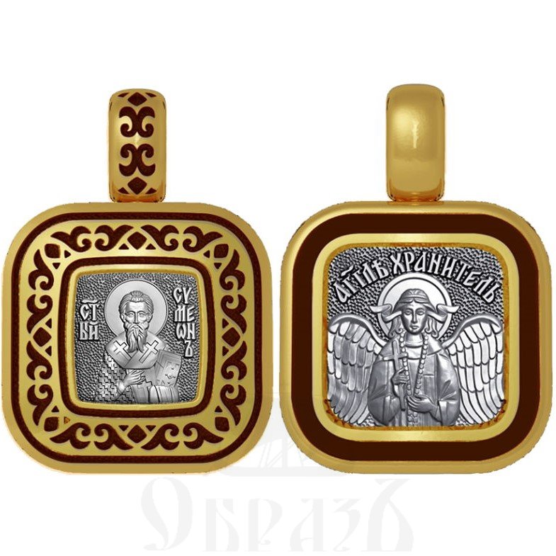 нательная икона священномученик симеон иерусалимский апостол от 70-ти, серебро 925 проба с золочением и эмалью (арт. 01.097)