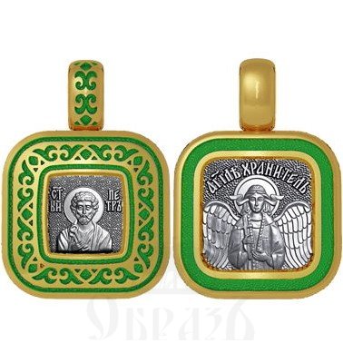 нательная икона святой апостол петр, серебро 925 проба с золочением и эмалью (арт. 01.083)