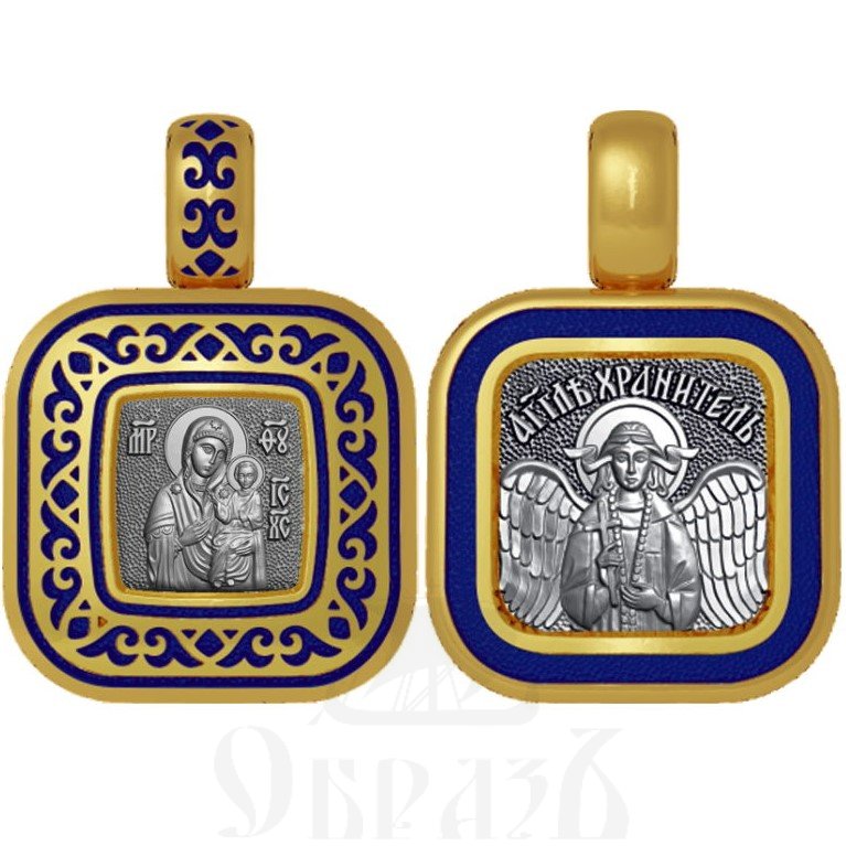 нательная икона божия матерь смоленская, серебро 925 проба с золочением и эмалью (арт. 01.110)