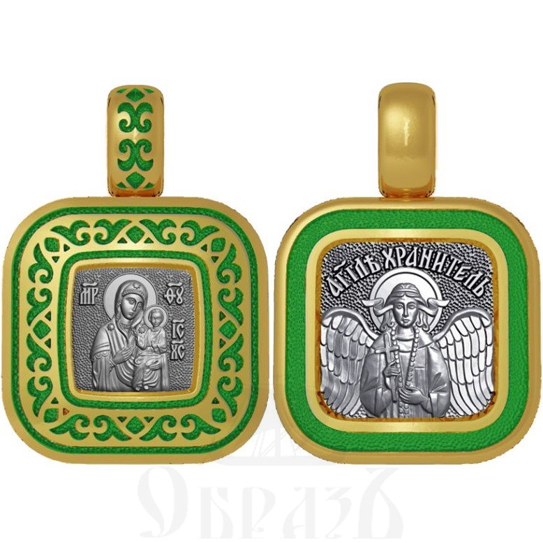 нательная икона божия матерь смоленская, серебро 925 проба с золочением и эмалью (арт. 01.110)