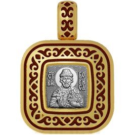 нательная икона святой благоверный князь страстотерпец борис, серебро 925 проба с золочением и эмалью (арт. 01.057)